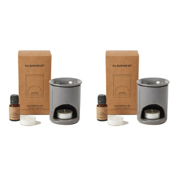 2PK Pilbeam Living Ritual Ceramic Oil Burner Set Home Decor - Grey