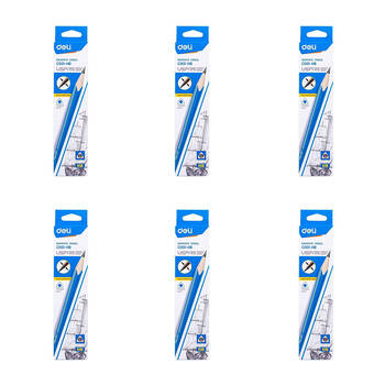 6x 12pc Deli 2B Triangular Graphite Pencil Super Bonded Lead with Eraser Tip