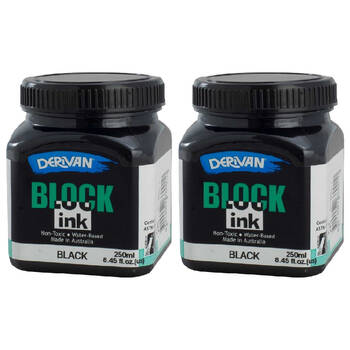 2PK Derivan Lino and Block Printing Water-Based Non-Toxic Ink 250ml Black