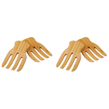 2x 2pc Davis & Waddell Bamboo Salad Hands Set 17x9.5cm Natural