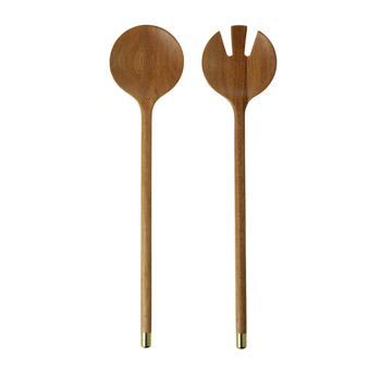 2pc Davis & Waddell Acacia/Brass Salad Servers Set 30x7cm Natural