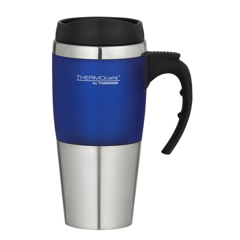 THERMOcafe Stainless Steel Double Wall Travel Mug Blue trim 450ml