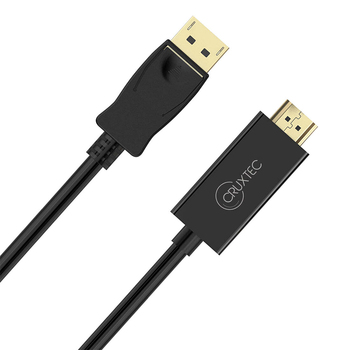 Cruxtec Gold Plated Displayport Male to HDMI 2.0 Male 2m Cable - Black