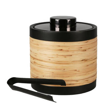 Belle Plantation SS Ice Bucket & Tong 16.5x16.5cm - Black &Rattan