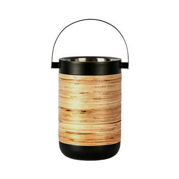 Belle Plantation Stainless Steel Wine Cooler 12x21cm - Black & Rattan