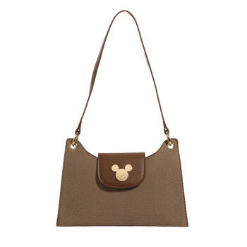 Disney Mickey Canvas Shoulder Handbag 25.5x17cm - Light Brown