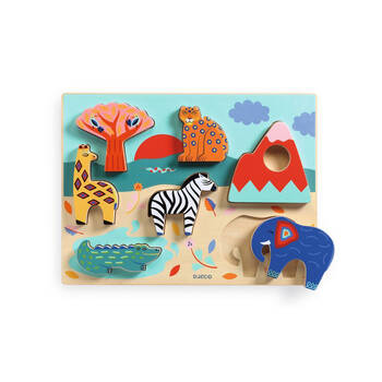 7pc Djeco Savannah Story Animal Wooden Puzzle 30x22cm Toy 12m+