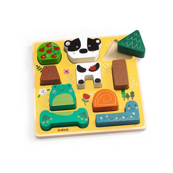 10pc Djeco Puzz & Match Dog & Tree Wooden Matching Puzzle 21cm Toy 18m+