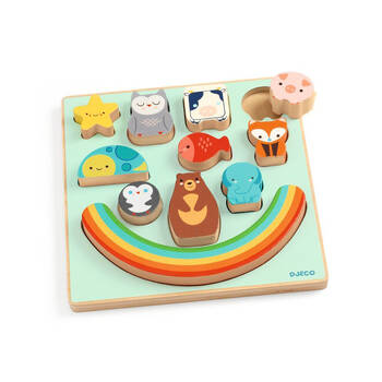 11pc Djeco Puzz & Boom Rainbow Wooden Balancing Puzzle 21cm Toy 18m+