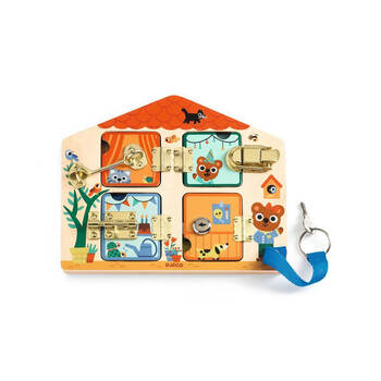 Djeco Cabanalock Wooden Puzzle w/ 4 Metallic Locks Kids Toy 3y+