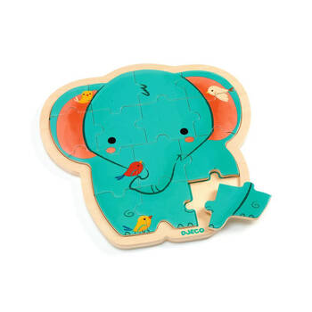 14pc Djeco Elephant Wooden Jigsaw Puzzle 21cm Kids Toy 2y+