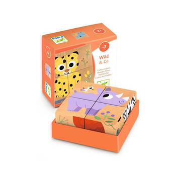 4pc Djeco Wild & Co Safari Wooden Block Puzzle Kids/Children Toy 2y+