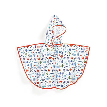 Djeco Small Ocean Rain Coat Cape 80x46cm Kids Hoodie Poncho 3y+