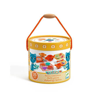 35pc Djeco Greedy Cats Tea & Biscuit Set Round Tub Kids Pretend Toy 18m+