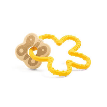 Djeco BabyStretchi Wood/Silicone Teether 12cm Yellow 0m+