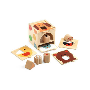 Djeco Box Basic Wooden Shape Sorter w/ 5 Boards Kids Game 18m+