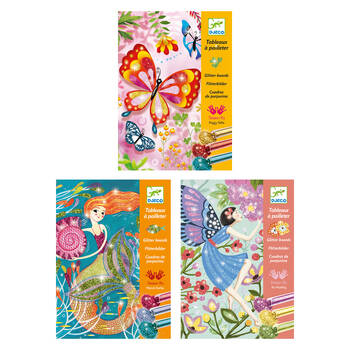 36pc Djeco Butterflies/Mermaids/Life Of Fairies Glitter Boards Kids Art Kit 8y+