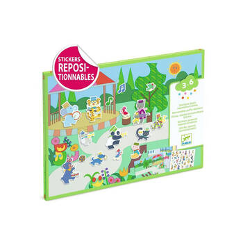 30pc Djeco Fanfare Reusable Puffy Stickers Kids Activity w/ 2 Backgrounds 3y+