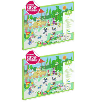 2PK 30pc Djeco Fanfare Reusable Puffy Stickers Kids Activity w/ 2 Backgrounds 3y+