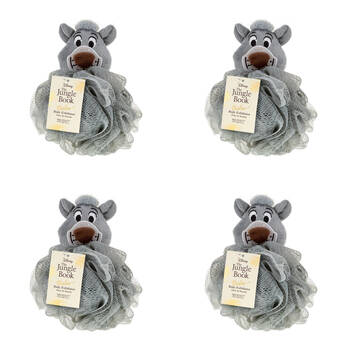 4PK Disney The Jungle Book Baloo Body Exfoliator Shower Loofah Puff Grey