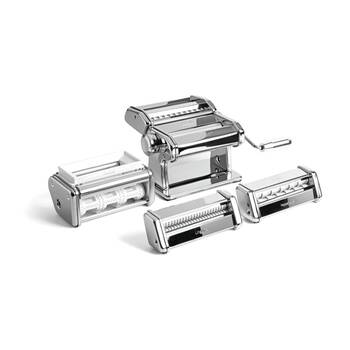 4pc Marcato Atlas Plus Pasta Machine Gift Set W/ 6 Shape Settings Silver