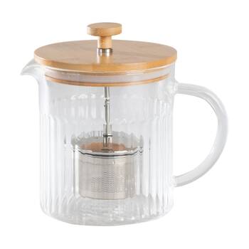 Euroline Durable Glass Tea Pot w/Loose Leaf Infuser & Bamboo Lid 1000ml