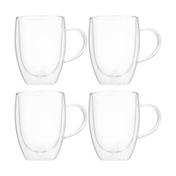 2x 2pc Euroline Double Wall Insulated Durable Borosilicate Glass Mug Set 300ml