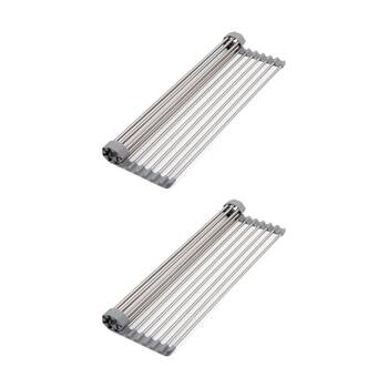 2PK Progressive Roll-Up Over The Sink Dish Rack Stainless Steel Non-Slip 55cm
