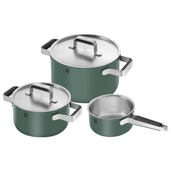 3pc Zwilling Pure Ceramic Stainless Steel Pot Saucepan Cookware Set w/ Lid Green