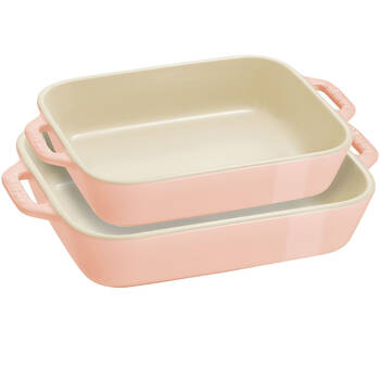 2pc Staub Ceramic Non-Stick Oven Dish Rectangular Baking Dishes Set Pink