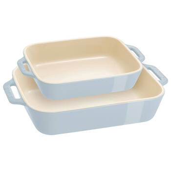 2pc Staub Ceramic Non-Stick Oven Dish Rectangular Baking Dishes Set Blue