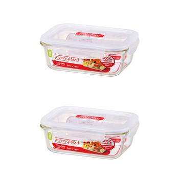 2PK LocknLock 630ml Euro Rectangular Borosilicate Glass Food Container - Clear