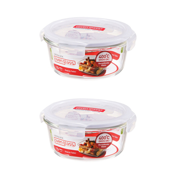 2PK LocknLock 650ml Euro Round Borosilicate Glass Food Container - Clear