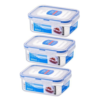 3PK LocknLock 350ml Airtight Classic Rectangle Food Container Short - Clear