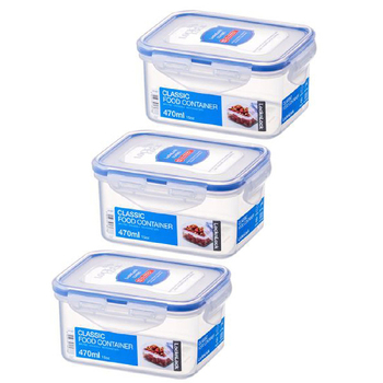 3PK LocknLock 470ml Airtight Classic Rectangle Food Container Short - Clear