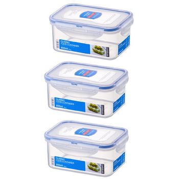 3PK LocknLock 600ml Airtight Classic Rectangle Food Container Short - Clear