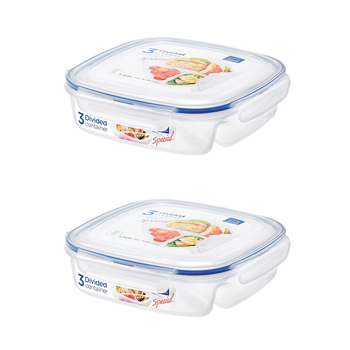 2PK LocknLock 750ml Airtight Classic Special 3-Section Lunch Container - Clear