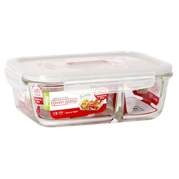 LocknLock 950ml Heat Resistant Glass Rectangle Food Container w/ Divider