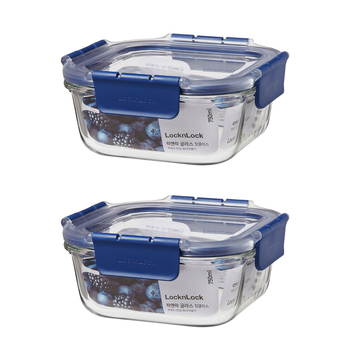 2PK LocknLock Top Class 750ml/16cm Glass Container w/ Tritan Lid Square - Blue