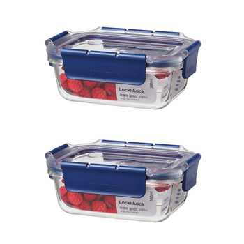 2PK LocknLock Top Class 380ml/15cm Glass Container w/ Tritan Lid Rect - Blue