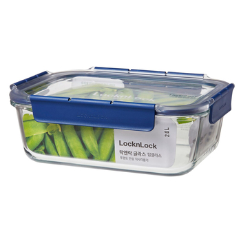 LocknLock Top Class 2L/25cm Glass Container w/ Tritan Lid Rectangle - Blue