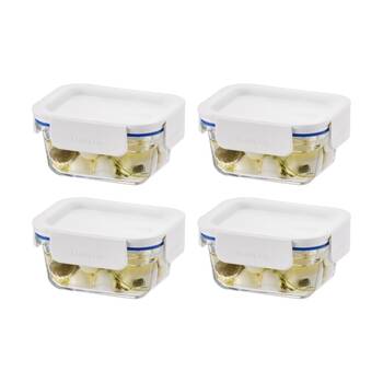 4PK LocknLock Clear Glass Food Storage Container Microwave Safe 380ml White Lid