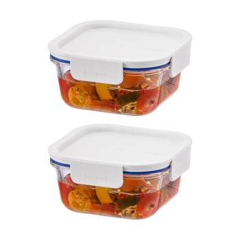 2PK LocknLock Clear Glass Food Storage Container Microwave Safe 500ml White Lid