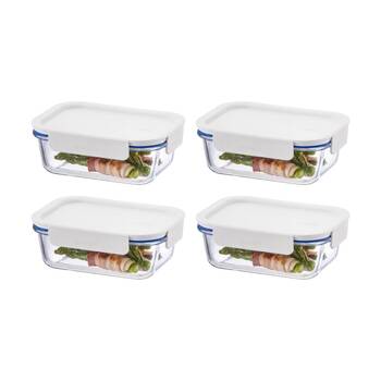 4PK LocknLock Clear Glass Food Storage Container Microwave Safe 630ml White Lid