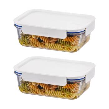 2PK LocknLock Clear Glass Food Storage Container Microwave Safe 1L White Lid
