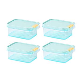 4PK LocknLock Freezer Fit Food Storage Container Microwave Safe 450ml Blue Lid