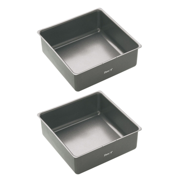 2x Mastercraft 23cm Heavy Loose Base Deep Non-Stick Square Cake Pan - Black