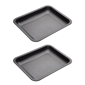 2x Mastercraft 39x31cm Heavy Base Non-Stick Roasting Pan Large - Black