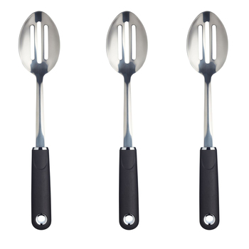 3x Mastercraft Soft Grip 34cm Stainless Steel Slotted Spoon - Black