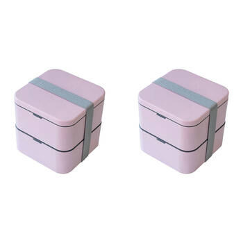 2PK Cuisena RPET Square Bento Food Storage Container Lunch Box 14x14cm Pink
